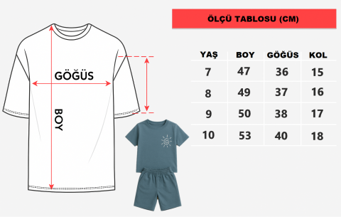Erkek Çocuk Yazlık Tişört & Şort Kombini – Organik Pamuk, Petrol Mavi