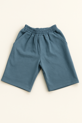 Erkek Çocuk Yazlık Tişört & Şort Kombini – Organik Pamuk, Petrol Mavi