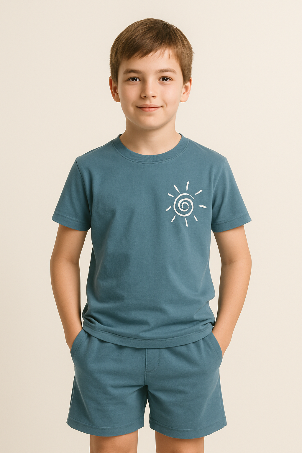 Erkek Çocuk Yazlık Tişört & Şort Kombini – Organik Pamuk, Petrol Mavi