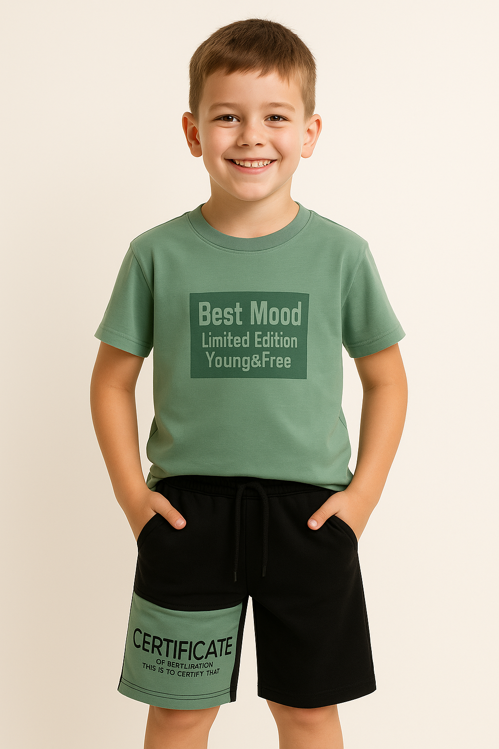 Erkek Çocuk Modern Tasarım Tişört-Şort Seti