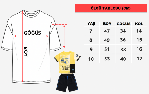 Erkek Çocuk Günlük Stil Seti – Sarı-Beyaz-Siyah