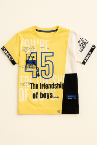 Erkek Çocuk Günlük Stil Seti – Sarı-Beyaz-Siyah