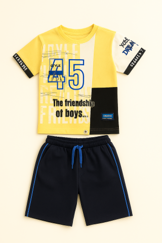 Erkek Çocuk Günlük Stil Seti – Sarı-Beyaz-Siyah