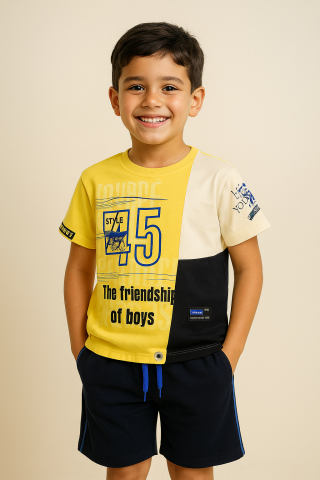 Erkek Çocuk Günlük Stil Seti – Sarı-Beyaz-Siyah