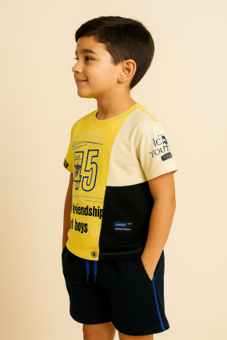 Erkek Çocuk Günlük Stil Seti – Sarı-Beyaz-Siyah