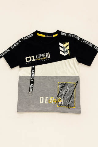 Erkek Çocuk Pamuklu Renk Bloklu Baskılı Tişört Şort Seti