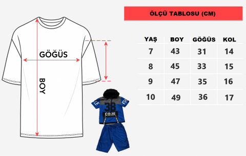 Erkek Çocuk Kapüşonlu “38” Baskılı Tişört & Desenli Mavi Şort Seti