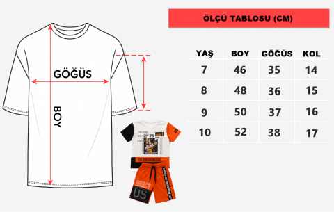 Erkek Çocuk Günlük Spor Seti – Tişört & CEPLİ Turuncu Şort