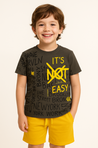 Çocuk Konforlu Yazlık Set – Üst & Soft Sarı Şort