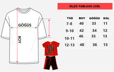 Erkek Çocuk “Don’t Give Up!” Baskılı Kısa Kollu Tişört & Siyah-Kırmızı Şort Seti
