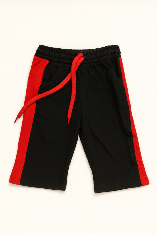 Erkek Çocuk “Don’t Give Up!” Baskılı Kısa Kollu Tişört & Siyah-Kırmızı Şort Seti