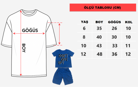 Erkek Çocuk “Don’t Give Up!” Baskılı Mavi Tişört & Desenli Şort Seti