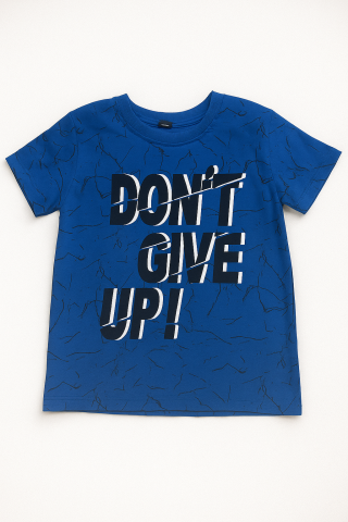 Erkek Çocuk “Don’t Give Up!” Baskılı Mavi Tişört & Desenli Şort Seti