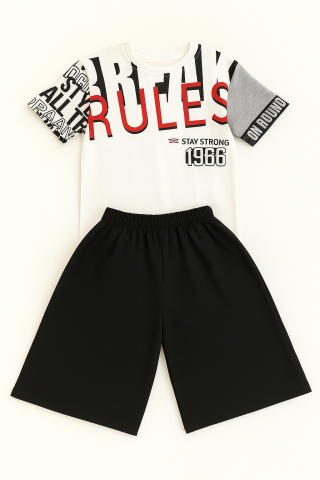 Erkek Çocuk Motivasyonel Tasarım Tişört & Elastik Bel Şort