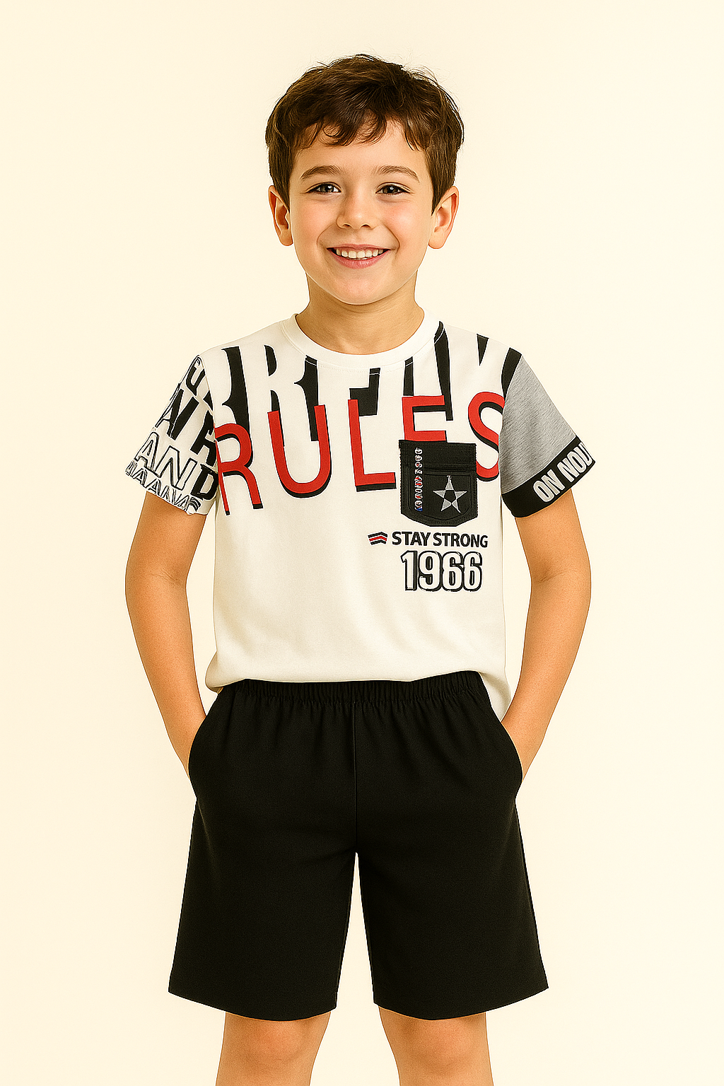 Erkek Çocuk Motivasyonel Tasarım Tişört & Elastik Bel Şort