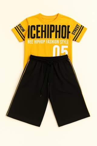 Erkek Çocuk Yazlık Pamuklu  –  Sarı Üst & Spor Şort