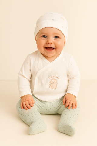 Little Life %100 Pamuklu Bebek Yenidoğan 5'li Unisex Bebek Hastane Çıkış Seti (5 PARÇA)