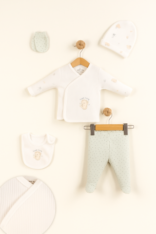 Little Life %100 Pamuklu Bebek Yenidoğan 5'li Unisex Bebek Hastane Çıkış Seti (5 PARÇA)