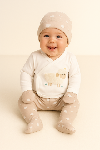 Little Life %100 Pamuklu Bebek Yenidoğan 5'li Unisex Bebek Hastane Çıkış Seti (5 PARÇA)