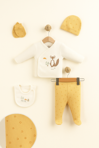 Little Life %100 Pamuklu Bebek Yenidoğan 5'li Unisex Bebek Hastane Çıkış Seti (5 PARÇA)