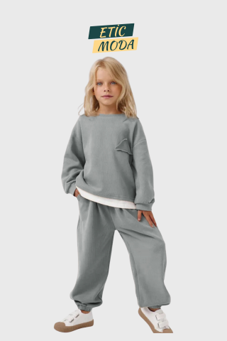 ETİC MODA Çocuk Oversize Eşofman Takımı – Gri, Rahat ve Şık Tasarım