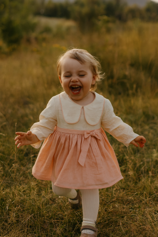 Kız Çocuk Somon Fiyonklu Dokuma Elbise