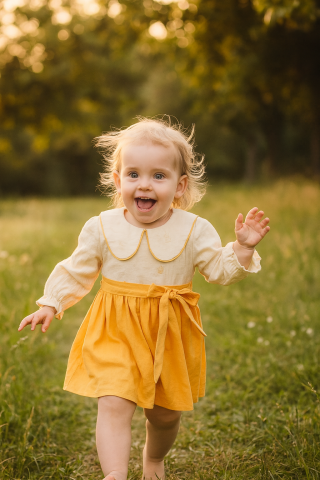 Kız Çocuk Sarı Fiyonklu Dokuma Elbise