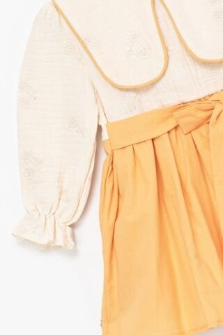 Kız Çocuk Sarı Fiyonklu Dokuma Elbise