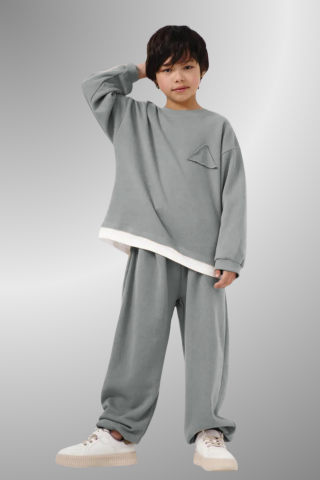 Çocuk Basic Rahat Kalıp İkili Takım – Gri