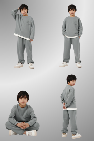 Çocuk Basic Rahat Kalıp İkili Takım – Gri