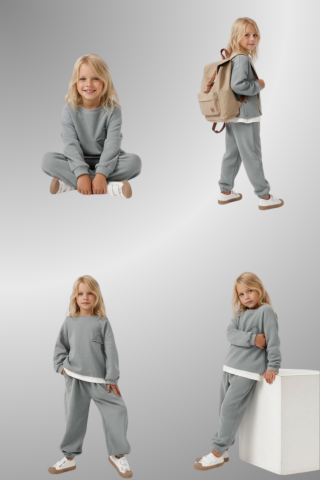 Çocuk Basic Rahat Kalıp İkili Takım – Gri