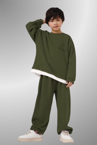 Çocuk Basic Rahat Kalıp İkili Takım – HAKİ