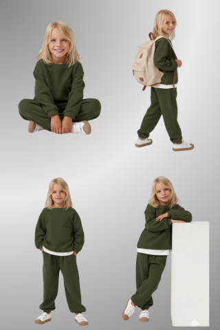 Çocuk Basic Rahat Kalıp İkili Takım – HAKİ