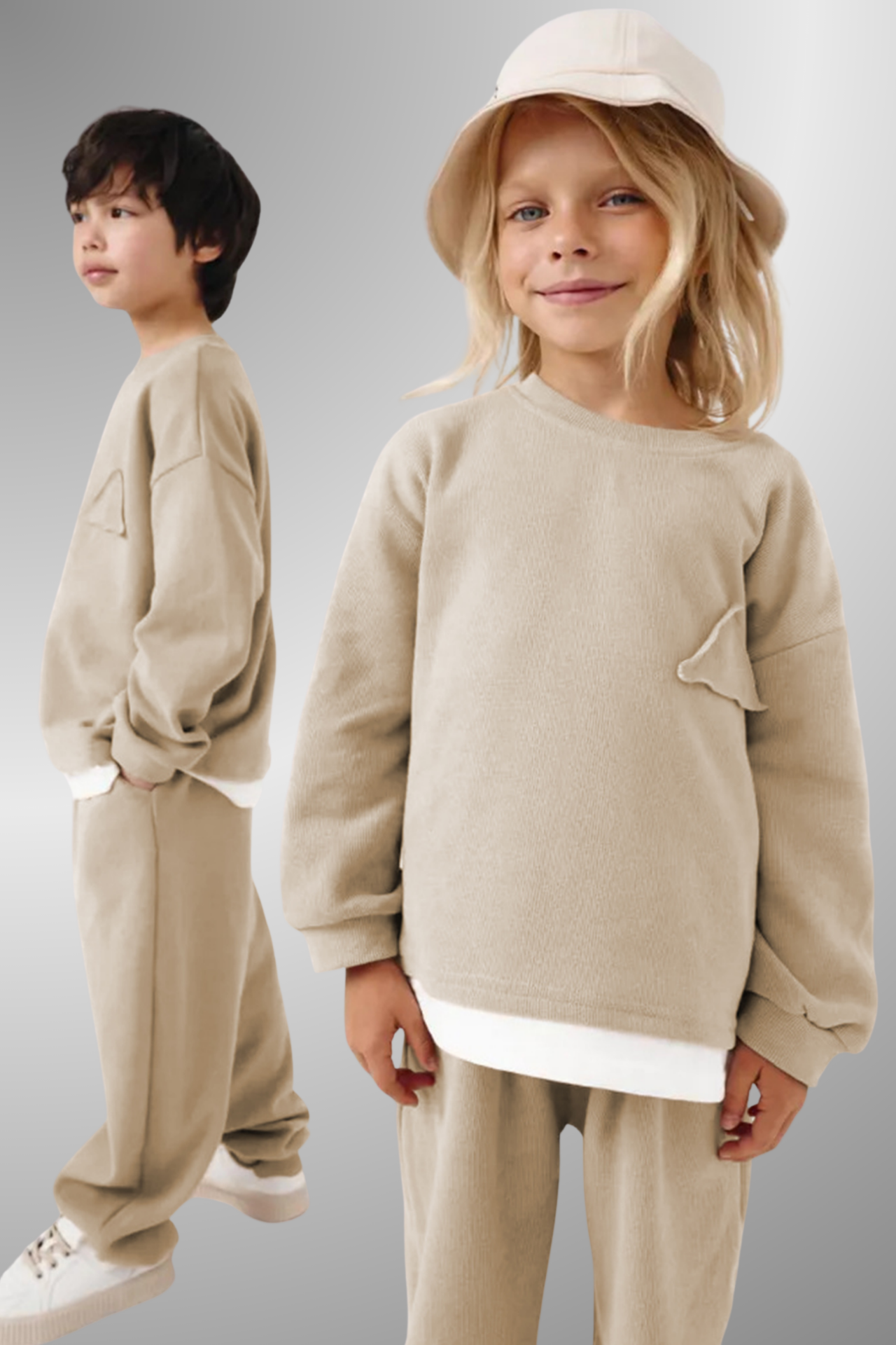 Çocuk Basic Rahat Kalıp İkili Takım – KREM
