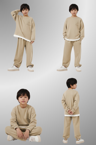 Çocuk Basic Rahat Kalıp İkili Takım – KREM