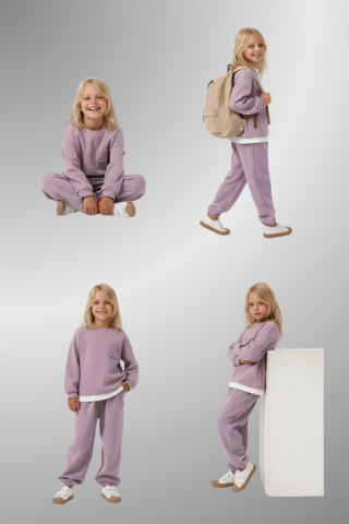 Çocuk Basic Rahat Kalıp İkili Takım – LİLA