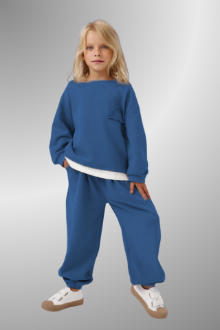 Çocuk Basic Rahat Kalıp İkili Takım – MAVİ