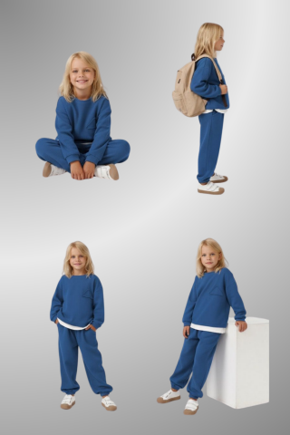 Çocuk Basic Rahat Kalıp İkili Takım – MAVİ