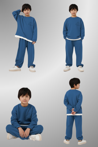 Çocuk Basic Rahat Kalıp İkili Takım – MAVİ