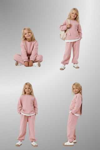 Çocuk Basic Rahat Kalıp İkili Takım – PEMBE